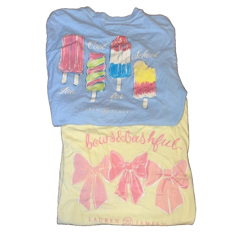 Lauren James 2 Pocket Graphic Tees + Southern Marsh Pink Racerback Tank Sz S